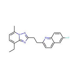 CCc1ccc(C)n2nc(CCc3ccc4cc(F)ccc4n3)nc12 ZINC000144450495