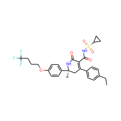 CCc1ccc(C2=C(C(=O)NS(=O)(=O)C3CC3)C(=O)N[C@](C)(c3ccc(OCCCC(F)(F)F)cc3)C2)cc1 ZINC001772626409