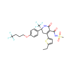 CCc1ccc(C2=C(C(=O)NS(C)(=O)=O)C(=O)N[C@@](c3ccc(OCCCC(F)(F)F)cc3)(C(F)(F)F)C2)s1 ZINC001772589615