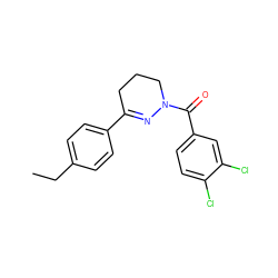 CCc1ccc(C2=NN(C(=O)c3ccc(Cl)c(Cl)c3)CCC2)cc1 ZINC000013744724