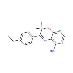 CCc1ccc(C2=Nc3c(N)ncnc3OC2(C)C)cc1 ZINC000169307736