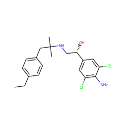 CCc1ccc(CC(C)(C)NC[C@H](O)c2cc(Cl)c(N)c(Cl)c2)cc1 ZINC000045245219