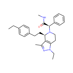 CCc1ccc(CC[C@@H]2c3c(C)nn(CC)c3CCN2[C@@H](C(=O)NC)c2ccccc2)cc1 ZINC000049089264