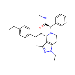 CCc1ccc(CC[C@H]2c3c(C)nn(CC)c3CCN2[C@@H](C(=O)NC)c2ccccc2)cc1 ZINC000049034029