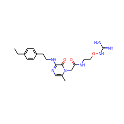 CCc1ccc(CCNc2ncc(C)n(CC(=O)NCCONC(=N)N)c2=O)cc1 ZINC000049112300