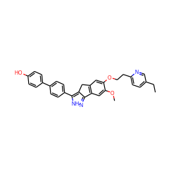 CCc1ccc(CCOc2cc3c(cc2OC)-c2n[nH]c(-c4ccc(-c5ccc(O)cc5)cc4)c2C3)nc1 ZINC000028952743