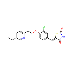 CCc1ccc(CCOc2ccc(/C=C3\SC(=O)NC3=O)cc2Cl)nc1 ZINC000096282291