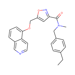 CCc1ccc(CN(C)C(=O)c2cc(COc3cccc4cnccc34)on2)cc1 ZINC000012440677