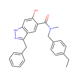 CCc1ccc(CN(C)C(=O)c2cc3c(Cc4ccccc4)n[nH]c3cc2O)cc1 ZINC000084707047