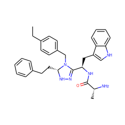 CCc1ccc(CN2C([C@@H](Cc3c[nH]c4ccccc34)NC(=O)[C@@H](C)N)=NN[C@@H]2CCc2ccccc2)cc1 ZINC000028870515