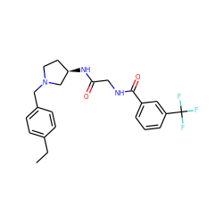 CCc1ccc(CN2CC[C@@H](NC(=O)CNC(=O)c3cccc(C(F)(F)F)c3)C2)cc1 ZINC000029125651