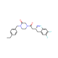 CCc1ccc(CN2CCN(C(=O)C[C@H](N)Cc3cc(F)c(F)cc3F)CC2=O)cc1 ZINC000071341071