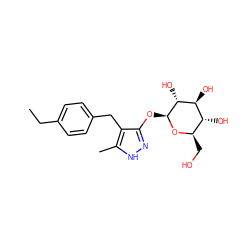 CCc1ccc(Cc2c(O[C@@H]3O[C@H](CO)[C@@H](O)[C@H](O)[C@H]3O)n[nH]c2C)cc1 ZINC000118441295