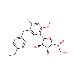 CCc1ccc(Cc2cc([C@@H]3O[C@H]([C@H](O)CO)[C@H](O)[C@H]3O)c(OC)cc2Cl)cc1 ZINC000096286183