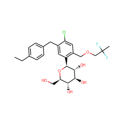 CCc1ccc(Cc2cc([C@@H]3O[C@H](CO)[C@@H](O)[C@H](O)[C@H]3O)c(COCC(C)(F)F)cc2Cl)cc1 ZINC000049832196