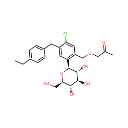 CCc1ccc(Cc2cc([C@@H]3O[C@H](CO)[C@@H](O)[C@H](O)[C@H]3O)c(COCC(C)=O)cc2Cl)cc1 ZINC000049803117