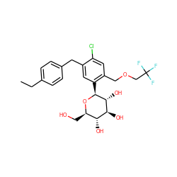 CCc1ccc(Cc2cc([C@@H]3O[C@H](CO)[C@@H](O)[C@H](O)[C@H]3O)c(COCC(F)(F)F)cc2Cl)cc1 ZINC000049863812