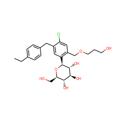 CCc1ccc(Cc2cc([C@@H]3O[C@H](CO)[C@@H](O)[C@H](O)[C@H]3O)c(COCCCO)cc2Cl)cc1 ZINC000049803116