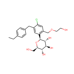 CCc1ccc(Cc2cc([C@@H]3O[C@H](CO)[C@@H](O)[C@H](O)[C@H]3O)c(COCCO)cc2Cl)cc1 ZINC000049808595