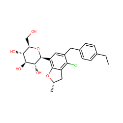 CCc1ccc(Cc2cc([C@@H]3O[C@H](CO)[C@@H](O)[C@H](O)[C@H]3O)c3c(c2Cl)C[C@H](C)O3)cc1 ZINC000206062948