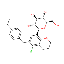 CCc1ccc(Cc2cc([C@@H]3O[C@H](CO)[C@@H](O)[C@H](O)[C@H]3O)c3c(c2Cl)CCCO3)cc1 ZINC000142263048