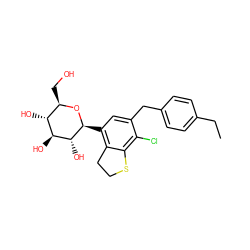 CCc1ccc(Cc2cc([C@@H]3O[C@H](CO)[C@@H](O)[C@H](O)[C@H]3O)c3c(c2Cl)SCC3)cc1 ZINC000214177879