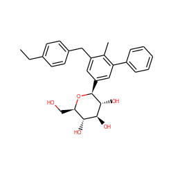 CCc1ccc(Cc2cc([C@@H]3O[C@H](CO)[C@@H](O)[C@H](O)[C@H]3O)cc(-c3ccccc3)c2C)cc1 ZINC000142280594