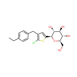 CCc1ccc(Cc2cc([C@@H]3O[C@H](CO)[C@@H](O)[C@H](O)[C@H]3O)sc2Cl)cc1 ZINC000072114982