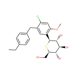 CCc1ccc(Cc2cc([C@@H]3S[C@H](CO)[C@@H](O)[C@H](O)[C@H]3O)c(OC)cc2Cl)cc1 ZINC000049069508