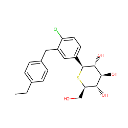 CCc1ccc(Cc2cc([C@@H]3S[C@H](CO)[C@@H](O)[C@H](O)[C@H]3O)ccc2Cl)cc1 ZINC000043131358