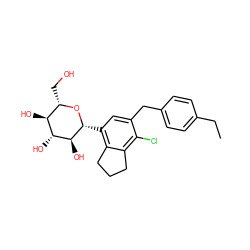 CCc1ccc(Cc2cc([C@H]3O[C@@H](CO)[C@H](O)[C@@H](O)[C@@H]3O)c3c(c2Cl)CCC3)cc1 ZINC001772597112