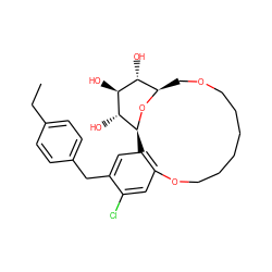 CCc1ccc(Cc2cc3c(cc2Cl)OCCCCCCOC[C@H]2O[C@@H]3[C@H](O)[C@@H](O)[C@@H]2O)cc1 ZINC000072116434