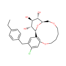 CCc1ccc(Cc2cc3c(cc2Cl)OCCCCOC[C@H]2O[C@@H]3[C@H](O)[C@@H](O)[C@@H]2O)cc1 ZINC000072114135