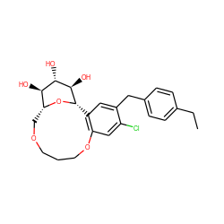 CCc1ccc(Cc2cc3c(cc2Cl)OCCCOC[C@H]2O[C@@H]3[C@H](O)[C@@H](O)[C@@H]2O)cc1 ZINC000072113026