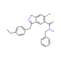 CCc1ccc(Cc2n[nH]c3cc(O)c(C(=O)N(C)Cc4ccccc4)cc23)cc1 ZINC000084705498