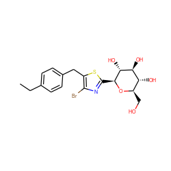 CCc1ccc(Cc2sc([C@@H]3O[C@H](CO)[C@@H](O)[C@H](O)[C@H]3O)nc2Br)cc1 ZINC000058563621