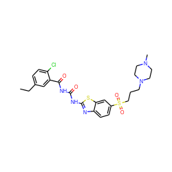 CCc1ccc(Cl)c(C(=O)NC(=O)Nc2nc3ccc(S(=O)(=O)CCCN4CCN(C)CC4)cc3s2)c1 ZINC000059151373