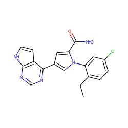 CCc1ccc(Cl)cc1-n1cc(-c2ncnc3[nH]ccc23)cc1C(N)=O ZINC000143238930