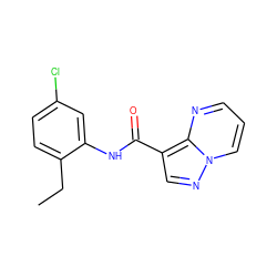 CCc1ccc(Cl)cc1NC(=O)c1cnn2cccnc12 ZINC000113652886