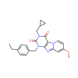 CCc1ccc(Cn2c(=O)n(CC3CC3)c(=O)c3c2nc2cc(OC)ccn23)cc1 ZINC001772588185