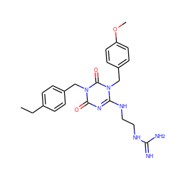 CCc1ccc(Cn2c(=O)nc(NCCNC(=N)N)n(Cc3ccc(OC)cc3)c2=O)cc1 ZINC000100412255