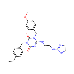 CCc1ccc(Cn2c(=O)nc(NCCNC3=NCCN3)n(Cc3ccc(OC)cc3)c2=O)cc1 ZINC000100412261