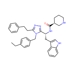 CCc1ccc(Cn2c(CCc3ccccc3)nnc2[C@@H](Cc2c[nH]c3ccccc23)NC(=O)[C@H]2CCCNC2)cc1 ZINC000014970526