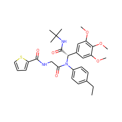 CCc1ccc(N(C(=O)CNC(=O)c2cccs2)[C@H](C(=O)NC(C)(C)C)c2cc(OC)c(OC)c(OC)c2)cc1 ZINC000008829267