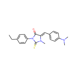 CCc1ccc(N2C(=O)/C(=C/c3ccc(N(C)C)cc3)N(C)C2=S)cc1 ZINC000653840591