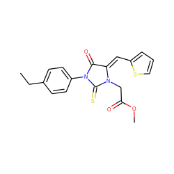 CCc1ccc(N2C(=O)/C(=C/c3cccs3)N(CC(=O)OC)C2=S)cc1 ZINC000001125834