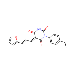 CCc1ccc(N2C(=O)NC(=O)/C(=C\C=C\c3ccco3)C2=O)cc1 ZINC000000459262