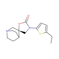 CCc1ccc(N2C[C@@]3(CN4CCC3CC4)OC2=O)s1 ZINC000003964501