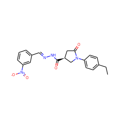 CCc1ccc(N2C[C@@H](C(=O)N/N=C/c3cccc([N+](=O)[O-])c3)CC2=O)cc1 ZINC000001211558