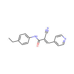 CCc1ccc(NC(=O)/C(C#N)=C/c2ccncc2)cc1 ZINC000007159234